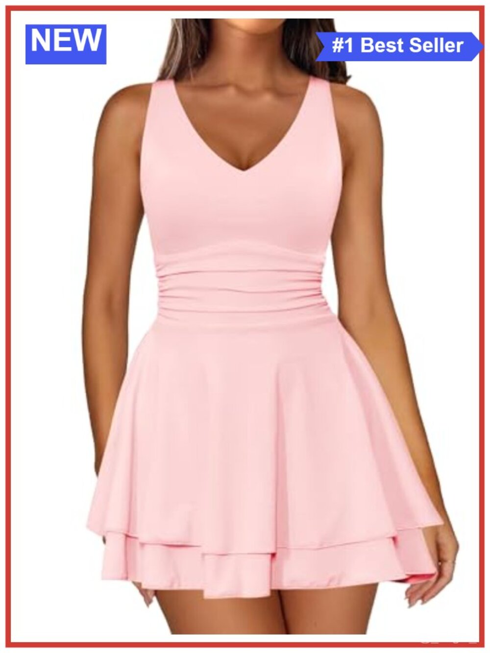 Sexy V Neck Sleeveless Corset Mini Dress Tiered Ruffle Hem A Line